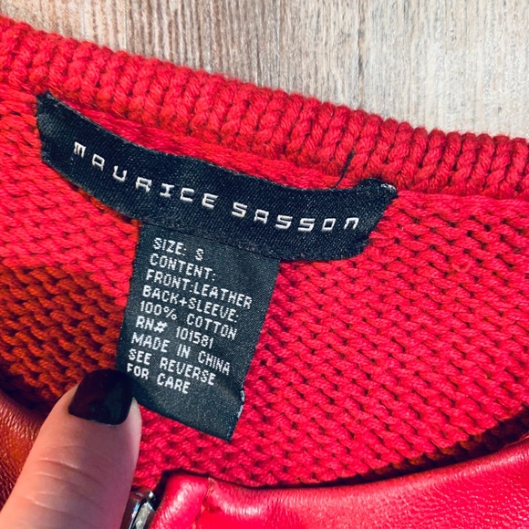 RED LEATHER JACKET WITH FRONT ZIP - Picture 4 of 5